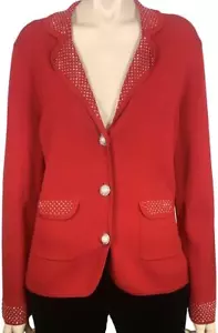 CARDIGAN GIACCA MAGLIA ROSSO BCBG AZRIA NUOVO CON ETICHETTE, STRASS PERLA MANICA LUNGA, TAGLIA LARGE - Foto 1 di 6