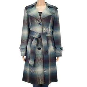 Plaid Trench Coat Wool Blend Belted Waist Lined Retro Modern by Planet Size 6 - Picture 1 of 8