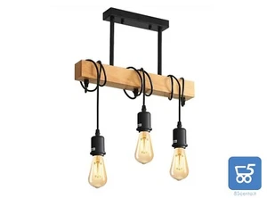 Comely Lampadario Vintage, Sospensione in Legno Retrò e Metallo Nero, 3 luci - Foto 1 di 1