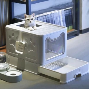 XXL Large Space Foldable Cat Litter Box with Front Entry & Top Exit & Slide Tray - Picture 1 of 12