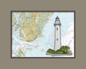 St. Simons, GA Lighthouse and Nautical Chart High Quality Canvas Print - Bild 1 von 1