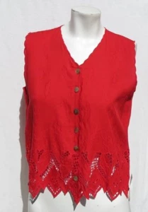 NEW $49 SERENDIPITY MAUI USA Red Rayon Embroidered Eyelet Lace Tank Top size S - Picture 1 of 5