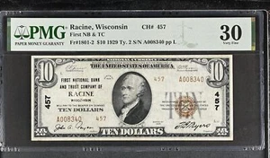 Racine, Wisconsin $10 CH#457Jones Woods VF30 PMG - Picture 1 of 2