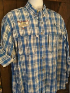 LL Bean Button Down Nylon Caped Convertable LS Fishing Shirt Men's L Blue Plaid - Picture 1 of 12