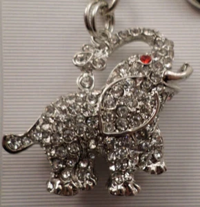 Rhinestone Bling Good Luck Elephant Charm Key Chain Purse Fob - Picture 1 of 4