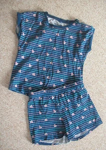 Mädchen Sommer Schlafanzug Pyjama Hose Shorty Gr. 122 / 128 blau - Bild 1 von 1
