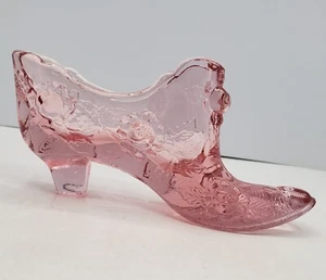 Vintage Fenton Cranberry Pink Art Glass Cabbage Rose Shoe Boot Slipper - Picture 1 of 11
