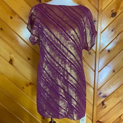 Vestido Trina Turk Ewing Seda Talla 4 Púrpura Dorado Metálico Fiesta Cóctel Hecho en EE. UU. Foto 1 de 4