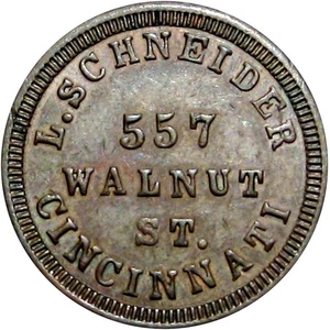 Ficha de la Guerra Civil de Cincinnati Ohio 1863 L Schneider R6 - Imagen 1 de 2