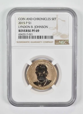 2015-P Reverse PF69 Lyndon B. Johnson $1 Coin and Chronicles NGC *4473 - Image 1 of 4