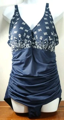 Maiô Perona azul estampa paisley acabamento com babado peça única tamanho 14 emagrecimento - Imagem 1 de 4