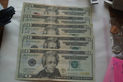 $20.00 Bills, star notes. Lot of 5 - Image 1 of 2