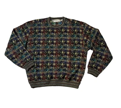 DE COLECCIÓN Jhane Barnes Hombres M Mediano Colorido Geo Patrón Mezcla Lana Cosby Suéter Foto 1 de 4