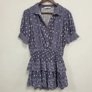LoveShackFancy Womens Alfie Cottagecore Mini Dress Size S Blue Peasant Boho - Picture 1 of 13