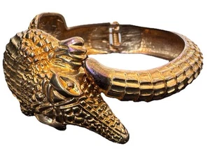 GOLD TONE ALLIGATOR Bangle BRACELET CUFF Kenneth Jay Lane KJL VTG Gator - Picture 1 of 9