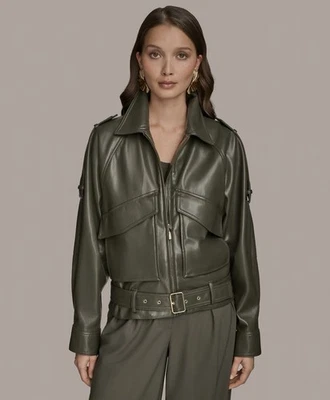 Donna Karan Women's Faux-Leather Zip-Front Belted Jacket. Medium. NWT - Image 1 of 4
