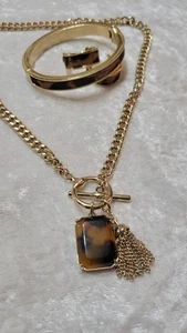 Tortoise Shell Necklace Bracelet Earrings Set - Picture 1 of 14