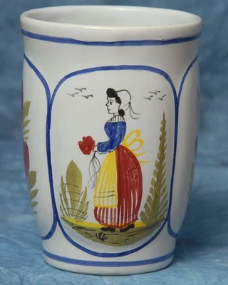 Henriot Quimper French Hand Painted Blue Woman 4” Mug Excellent Condition - Image 1 of 4