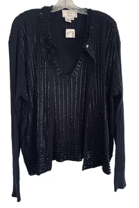 Set maglione Vie By Victoria Royal maglia cavo perline twinset nero donna 3X nuovo con etichette - Foto 1 di 15