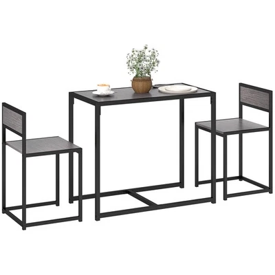 HOMCOM 3 Piece Dining Table Set with Metal Frame Grey Wood-Effect - Image 1 of 4
