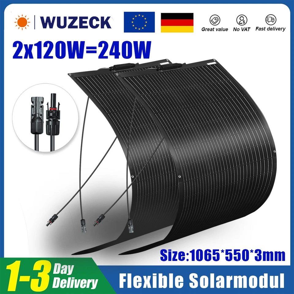 240W Flexibel Solarmodul Photovoltaik Solarpanel Mono Balkonkraftwerk Wohnmobil  - Bild 1 von 4