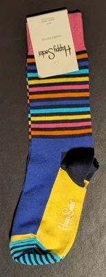 Happy Socks Striped Crew Socks Combed Cotton US Sock Size 9-11 - NWT - Image 1 of 4