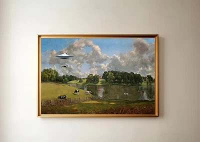 Póster OVNI vintage alterado - Divertida impresión artística de abducción alienígena, decoración de pared retro Foto 1 de 4