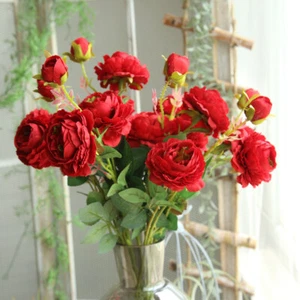 Fake Rose Artificial Silk Peony Pink Flowers Bridal Wedding Bouquet Home Decor - Picture 1 of 16
