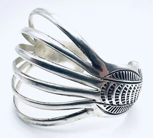 Native American Wilbert Benally Sterling Silver Six Wire Etched Cuff Bracelet - Picture 1 of 9