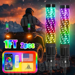 For Polaris UTV ATV Can Am Thick LED Whip Spiral Chasing RGB 1FT Fat Whip Lights - Picture 1 of 15