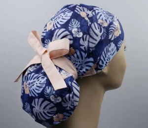 Scrub hats, nurse scrub cap, womens surgical hat, ponytail scrub cap leaves - Picture 1 of 1