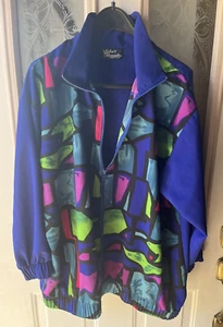 Vtg Silver Threads 90s Colorblock Neon Zip Up Collared Shirt Jacket - Picture 1 of 8