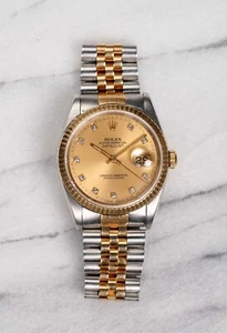 Rolex Datejust Ref 16233G Champagne Diamond Dial 18K Yellow Gold Two Tone 36mm. - Picture 1 of 5