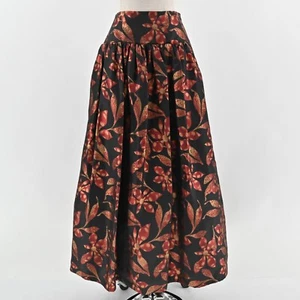 Vtg DAVID MEISTER Maxi Skirt Size 2 Pleated Black Red Floral Print High Waisted - Picture 1 of 13