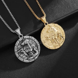 Ancient Egypt Anubis Round Pendant Necklace Stainless Steel plated gold Men - Picture 1 of 10