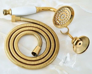 Gold Brass Handheld Shower Kit Bathroom Hand Held Shower Head Bracket Hose Spray - Picture 1 of 7