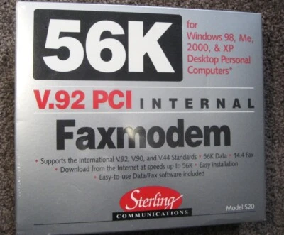 NEW 56K MODEM Internal Faxmodem V.92 PCI Sterling Communications Model S20 - Image 1 of 2