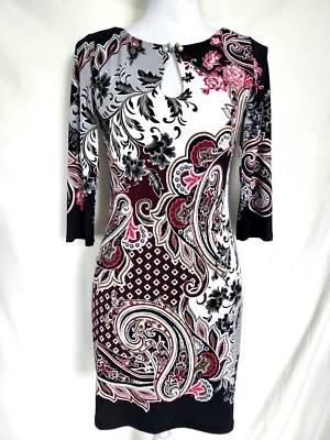 Vestido Vaina Casa Blanca Mercado Negro Manga 3/4 Cachemira y Floral Talla XXS XXP Foto 1 de 4