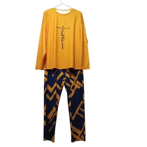 Women 2 pieces pant sets pockets geometric long sleeve polyester XXL  - Picture 1 of 2