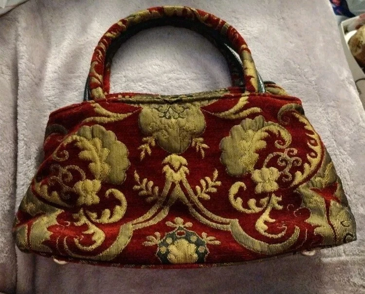 Bolso de Mano Raviani of Garland, TX Borgoña y Tapiz Dorado POSITIVAMENTE PRECIOSO NUEVO SIN ETIQUETAS Foto 1 de 4