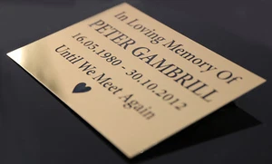 MEMORIAL URN PLAQUE FUNERAL PET TAG GOLD METAL LASER ENGRAVED SIGN LARGE SIZE - Picture 1 of 39