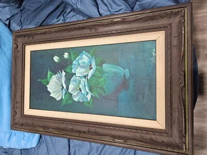 Pintura al óleo original vintage firmada enmarcada mediados de siglo "sentirse azul" - Imagen 1 de 2