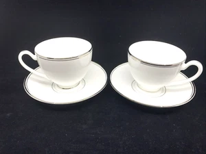 2 Waterford Kilbarry Platinum Cups and Saucers Footed Coffee Tea Fine Bone China - Picture 1 of 12