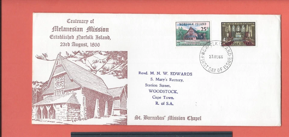 Norfolk Island stamps.  1966 Melanesian Mission FDC St Barnabas Mission (AH064) - Image 1 of 1