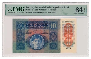 AUSTRIA banknote 10 Kronen 1919 PMG MS 64 EPQ Choice Uncirculated - Picture 1 of 7
