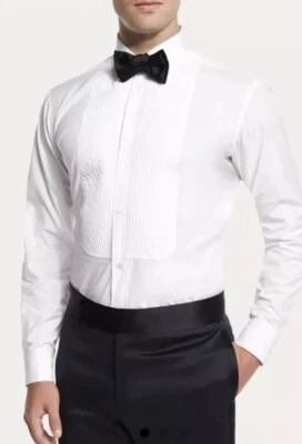 $775 NUEVO SIN ETIQUETAS Charvet Paris Blanco Plisado Babero Puño Francés Esmoquin Camisa de Vestir 3-4XL Foto 1 de 4