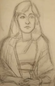 Disegno a matita originale vintage ritratto donna - Foto 1 di 14