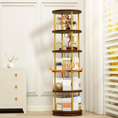 5-Tier Rotating Bookshelf, 360° Swivel Spinning Bookcase Tower - Stackable Narro - Image 1 of 4