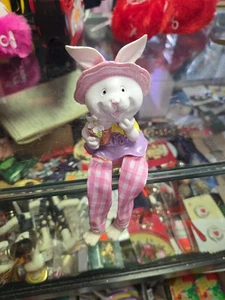 Cute Resin Easter Bunny Long Dangling Legs  Pink Pants - Picture 1 of 8