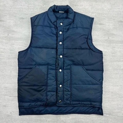 Vintage 80s Sears Quilted Puffer Vest Mens Large Long Blue Outdoors Hunting - Image 1 of 4
